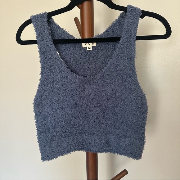 POL Fuzzy Racerback Bralette Crop Top Blue Size Medium - Picture 2 of 4